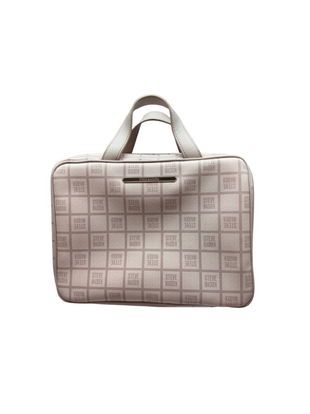 Steve Madden Blush Pink Cream Monogram Cosmetic Makeup Travel Bag